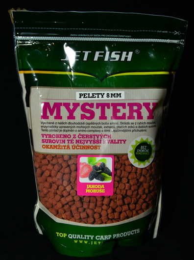 Pelety MYSTERY 8mm 1kg JAHODA/MORUŠA